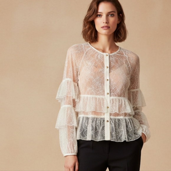 Aje Tops - Aje Cream Lace Button-Up Blouse
